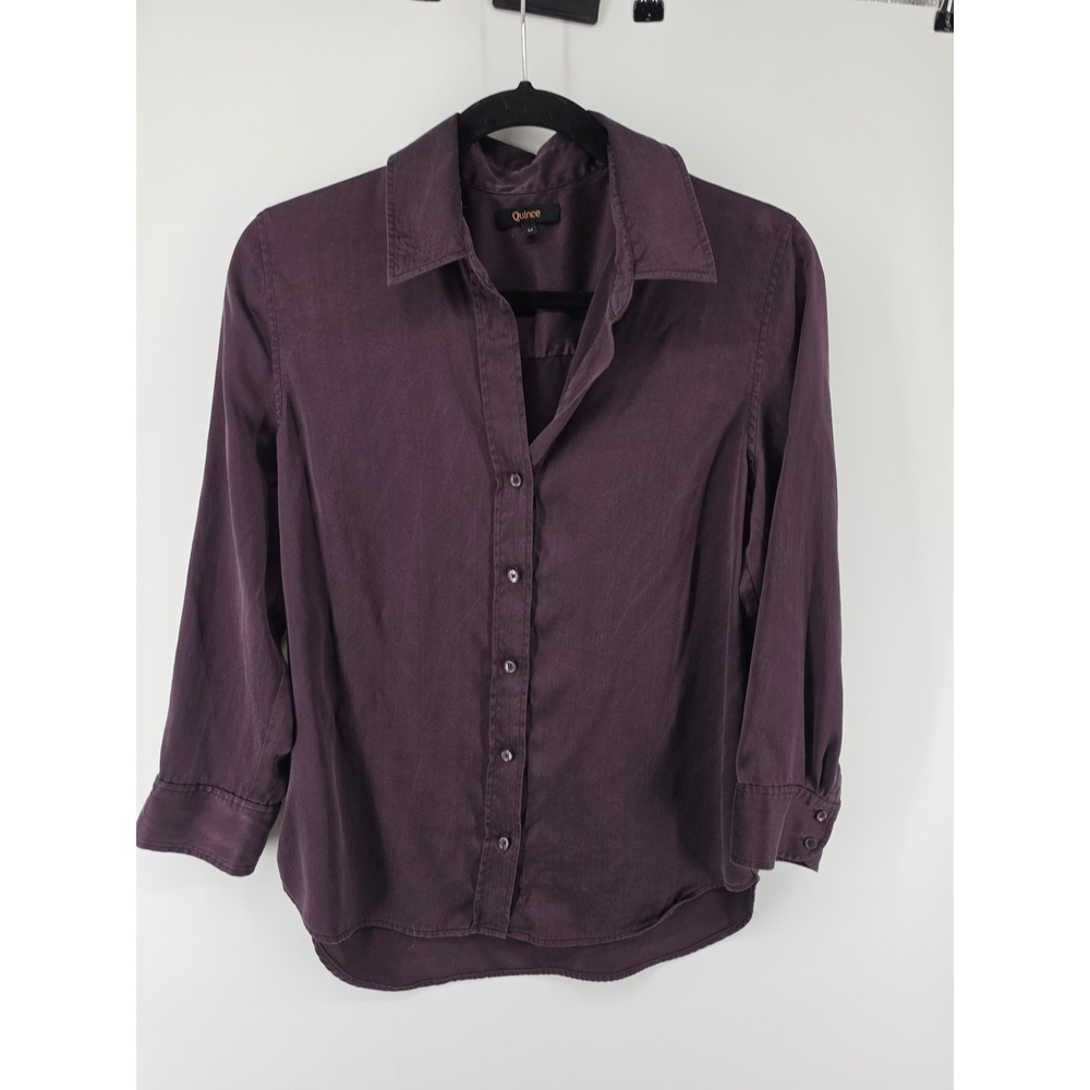 Quince Washable Silk Three-Quarter Sleeve Shirt Deep Orchid Purple Size M